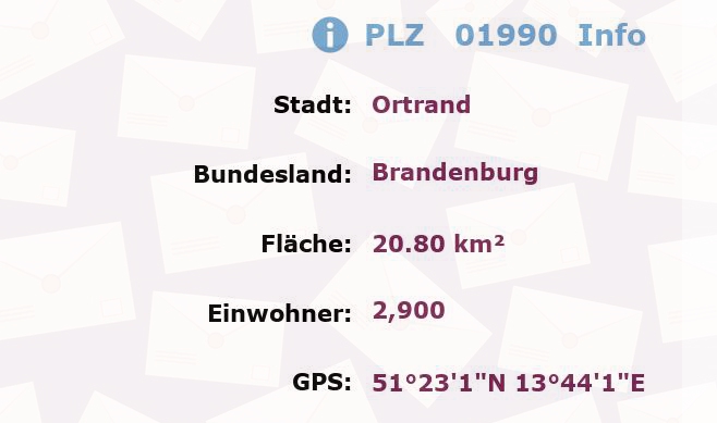 Postleitzahl 01990 Ortrand, Brandenburg Information