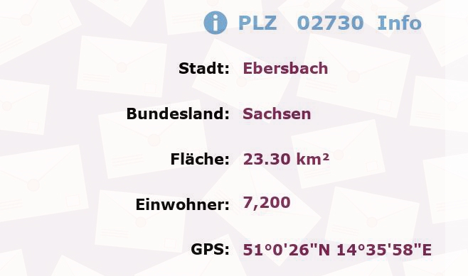 Postleitzahl 02730 Ebersbach, Sachsen Information