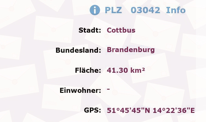 Postleitzahl 03042 Cottbus, Brandenburg Information