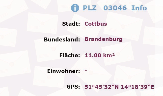 Postleitzahl 03046 Cottbus, Brandenburg Information