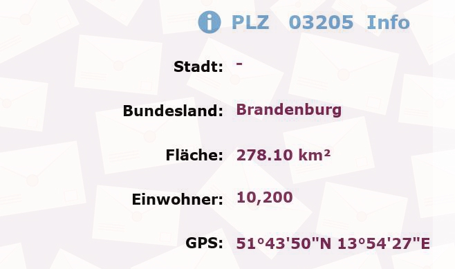 Postleitzahl 03205 Brandenburg Information