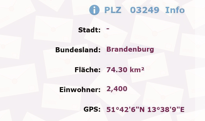 Postleitzahl 03249 Brandenburg Information