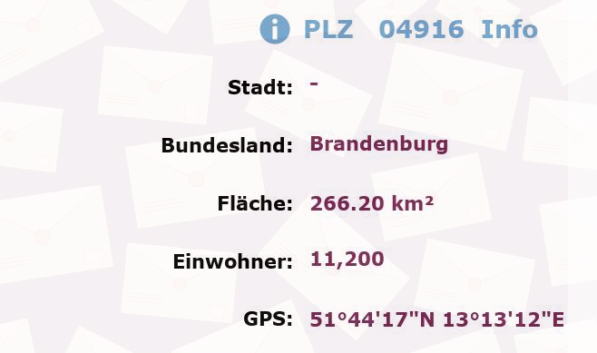 Postleitzahl 04916 Brandenburg Information