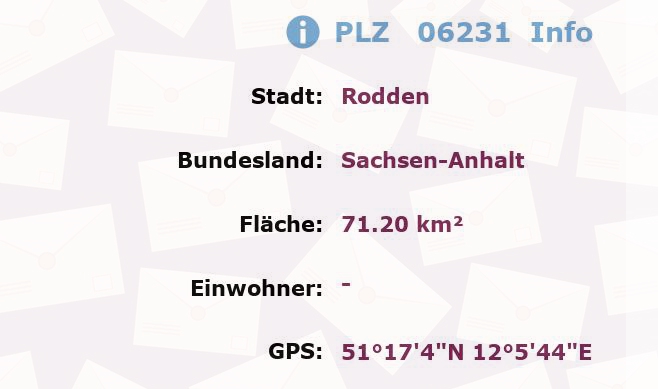 Postleitzahl 06231 Rodden, Sachsen-Anhalt Information