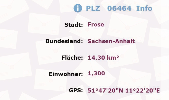 Postleitzahl 06464 Frose, Sachsen-Anhalt Information