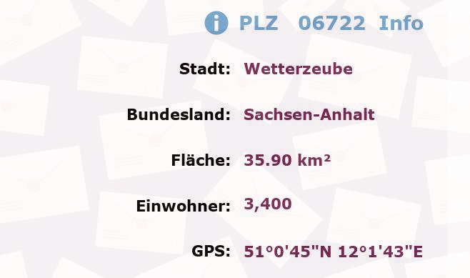 Postleitzahl 06722 Wetterzeube, Sachsen-Anhalt Information