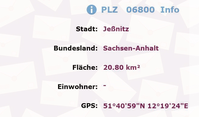 Postleitzahl 06800 Jeßnitz, Sachsen-Anhalt Information