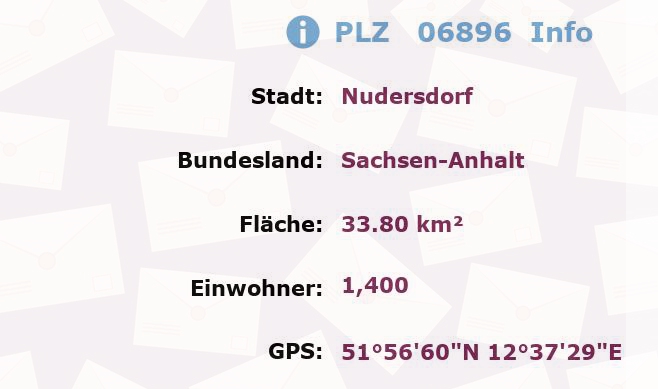 Postleitzahl 06896 Nudersdorf, Sachsen-Anhalt Information