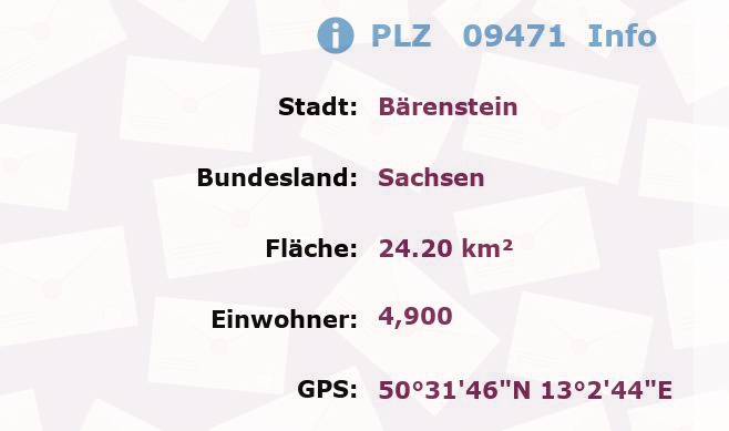 Postleitzahl 09471 Bärenstein, Sachsen Information