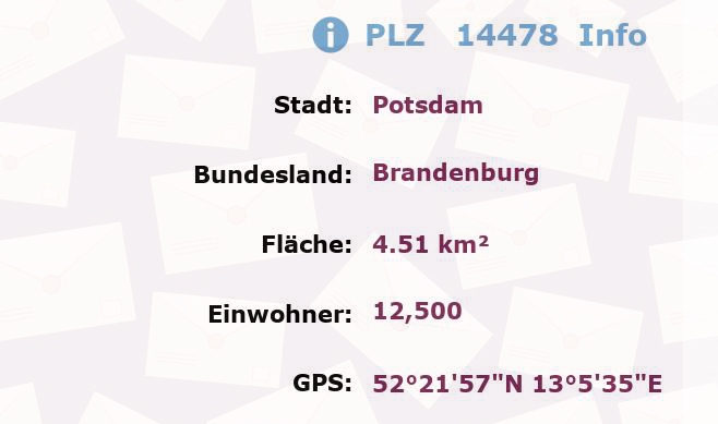 Postleitzahl 14478 Potsdam, Brandenburg Information
