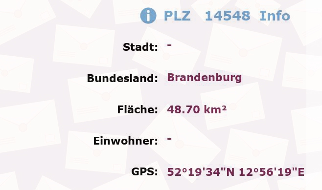 Postleitzahl 14548 Brandenburg Information