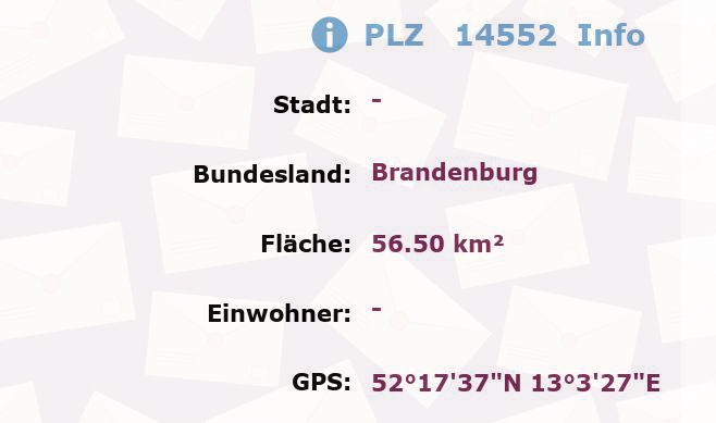 Postleitzahl 14552 Brandenburg Information