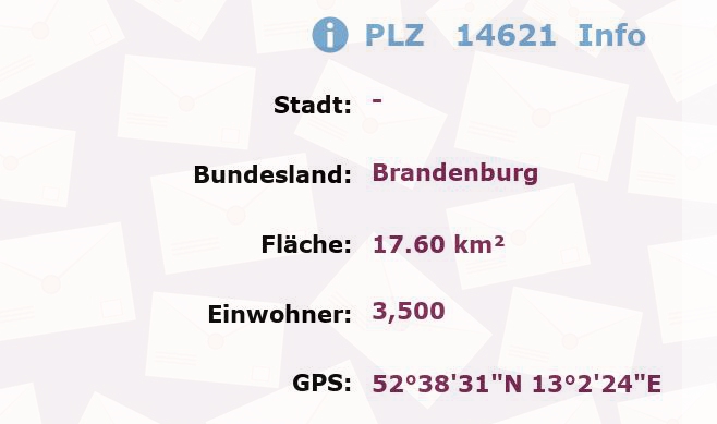 Postleitzahl 14621 Brandenburg Information