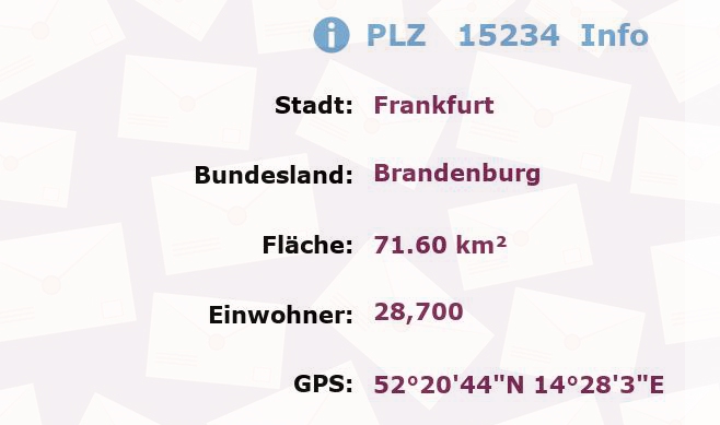 Postleitzahl 15234 Frankfurt, Brandenburg Information