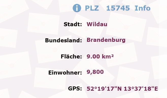 Postleitzahl 15745 Wildau, Brandenburg Information