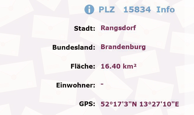 Postleitzahl 15834 Rangsdorf, Brandenburg Information