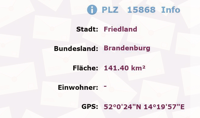 Postleitzahl 15868 Friedland, Brandenburg Information