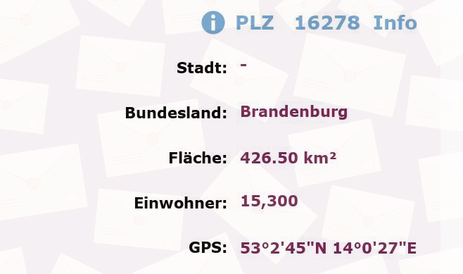 Postleitzahl 16278 Brandenburg Information