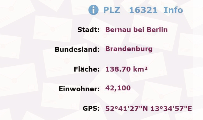 Postleitzahl 16321 Bernau bei Berlin, Brandenburg Information