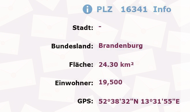 Postleitzahl 16341 Brandenburg Information