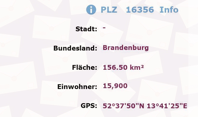 Postleitzahl 16356 Brandenburg Information