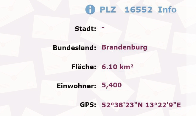 Postleitzahl 16552 Brandenburg Information