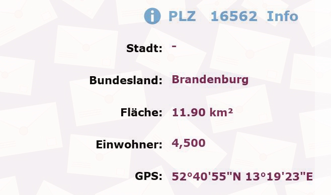 Postleitzahl 16562 Brandenburg Information