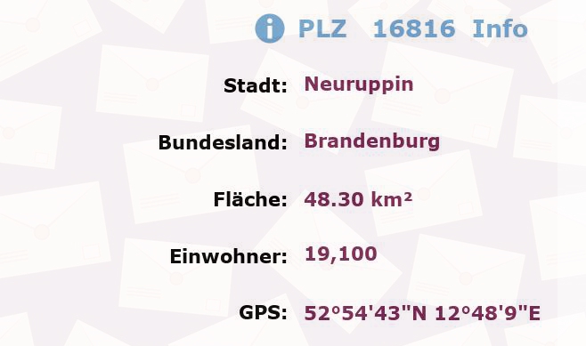 Postleitzahl 16816 Neuruppin, Brandenburg Information