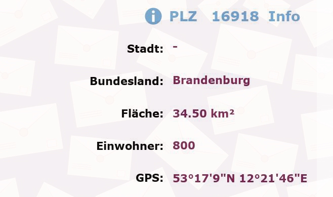 Postleitzahl 16918 Brandenburg Information
