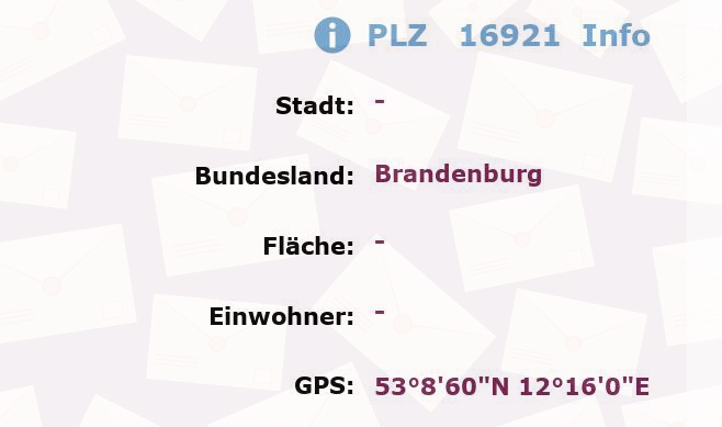 Postleitzahl 16921 Brandenburg Information