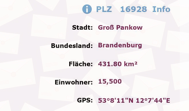 Postleitzahl 16928 Groß Pankow, Brandenburg Information