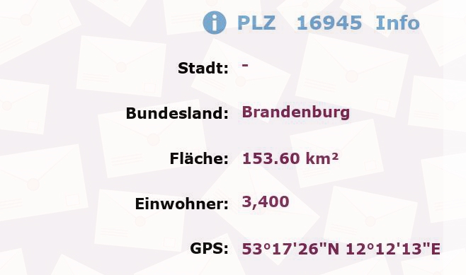 Postleitzahl 16945 Brandenburg Information