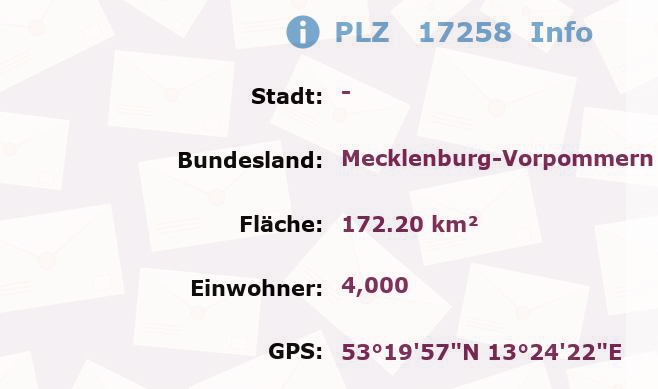 Postleitzahl 17258 Mecklenburg-Vorpommern Information