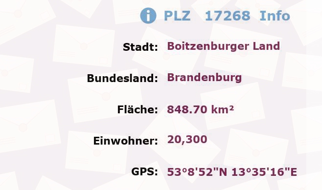 Postleitzahl 17268 Boitzenburger Land, Brandenburg Information