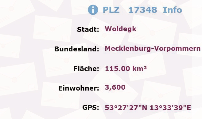Postleitzahl 17348 Woldegk, Mecklenburg-Vorpommern Information