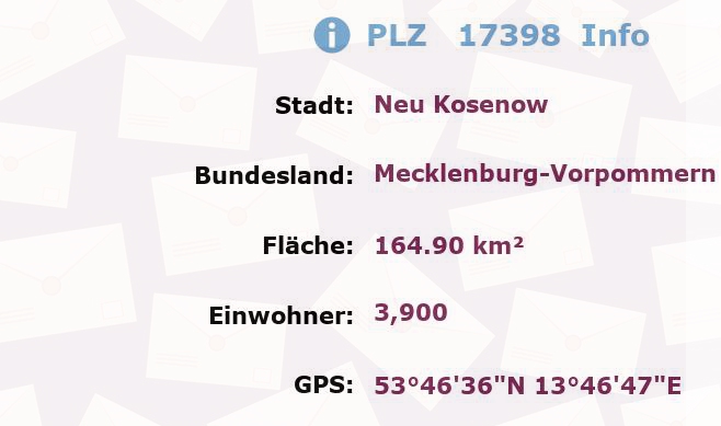 Postleitzahl 17398 Neu Kosenow, Mecklenburg-Vorpommern Information