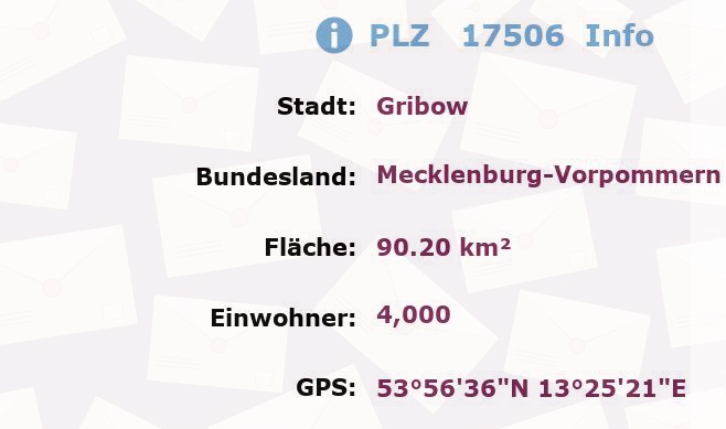 Postleitzahl 17506 Gribow, Mecklenburg-Vorpommern Information