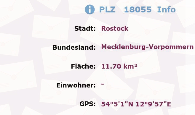 Postleitzahl 18055 Rostock, Mecklenburg-Vorpommern Information