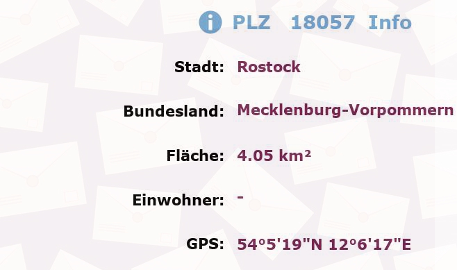 Postleitzahl 18057 Rostock, Mecklenburg-Vorpommern Information