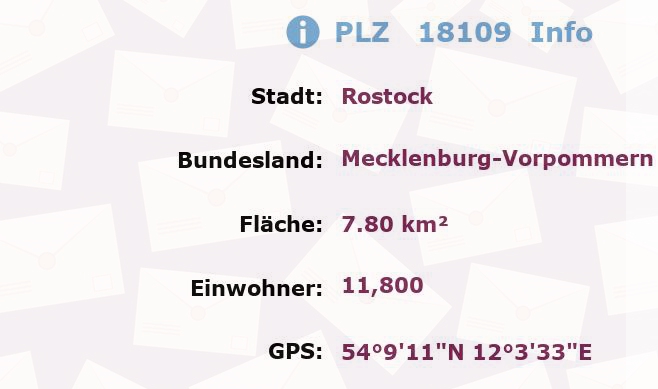 Postleitzahl 18109 Rostock, Mecklenburg-Vorpommern Information
