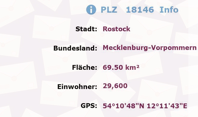 Postleitzahl 18146 Rostock, Mecklenburg-Vorpommern Information