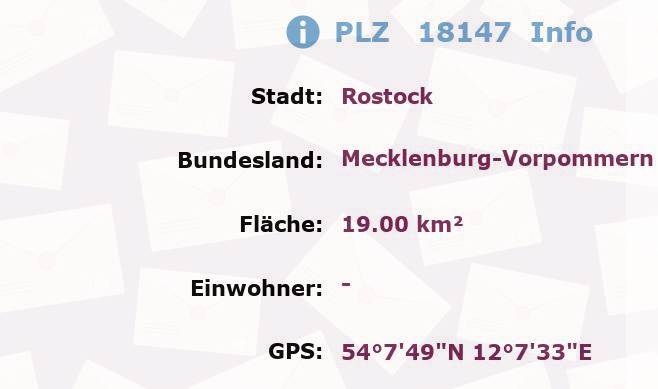 Postleitzahl 18147 Rostock, Mecklenburg-Vorpommern Information