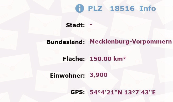 Postleitzahl 18516 Mecklenburg-Vorpommern Information