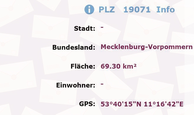 Postleitzahl 19071 Mecklenburg-Vorpommern Information