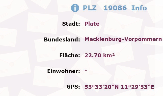 Postleitzahl 19086 Plate, Mecklenburg-Vorpommern Information