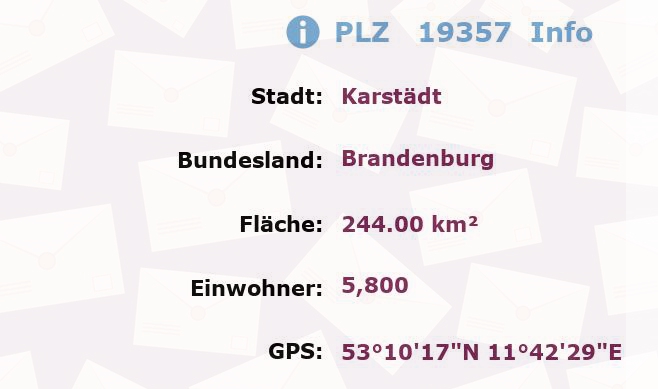 Postleitzahl 19357 Karstädt, Brandenburg Information