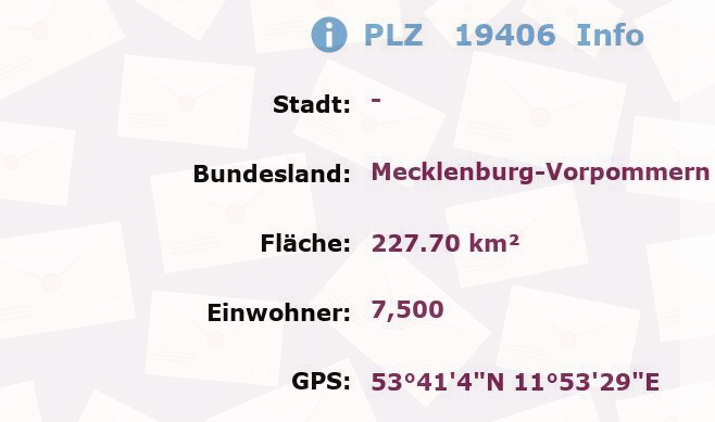 Postleitzahl 19406 Mecklenburg-Vorpommern Information