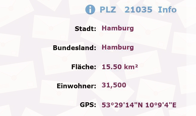 Postleitzahl 21035 Hamburg Information