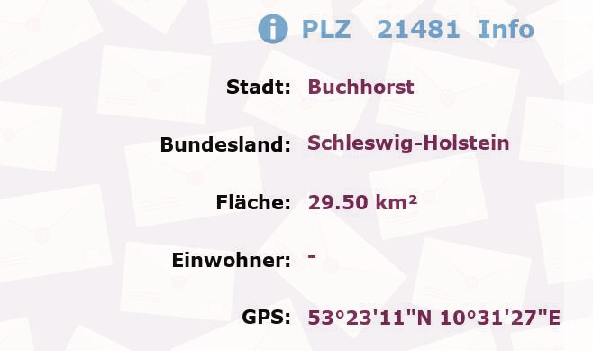 Postleitzahl 21481 Buchhorst, Schleswig-Holstein Information