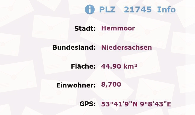 Postleitzahl 21745 Hemmoor, Niedersachsen Information